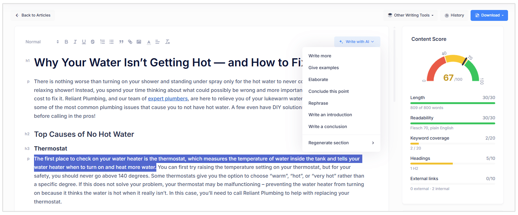 Write with AI feature
